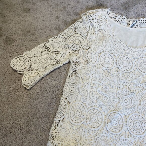 Vintage Creative Design Works Crochet Top Petite L Ivory Lined Sheer Romantic - Picture 5 of 9